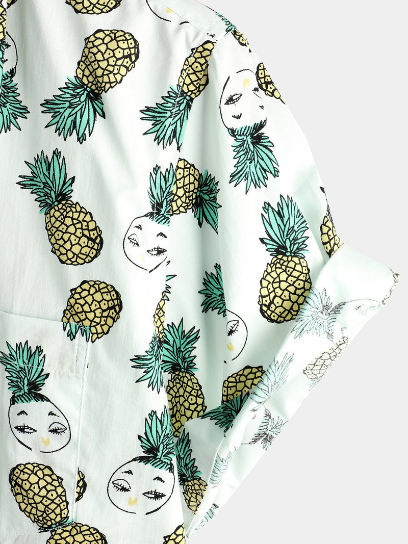 Men's Holiday Tropical Pineapple Pocket Cotton Shirt