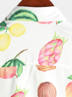 Men's Fruit Watermelon Lemon Pineapple Print Button Up Hawaiian Short Sleeve Shirt
