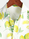 Men's Lemon Fruit Tropical Print Button Up Hawaiian Short Sleeve Shirt