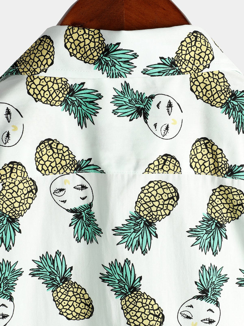 Men's Holiday Tropical Pineapple Pocket Cotton Shirt