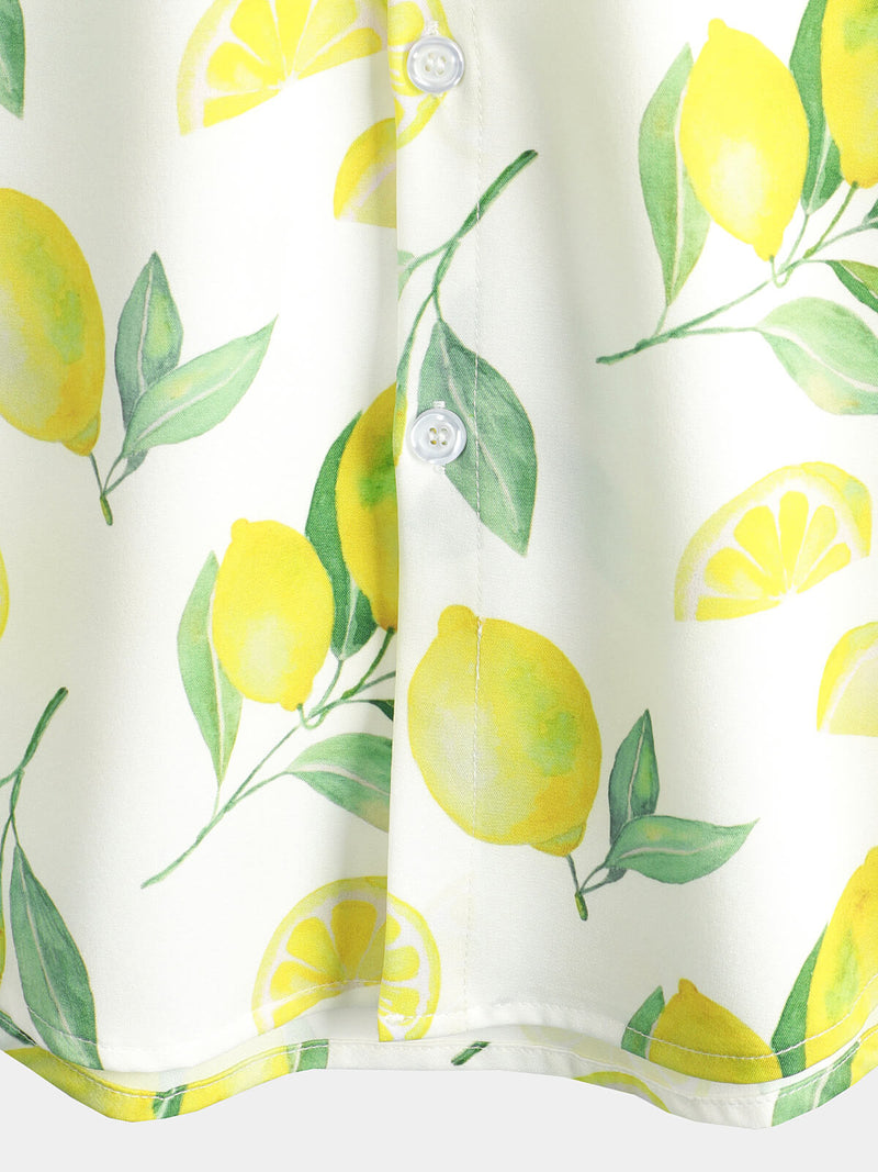 Men's Lemon Fruit Tropical Print Button Up Hawaiian Short Sleeve Shirt