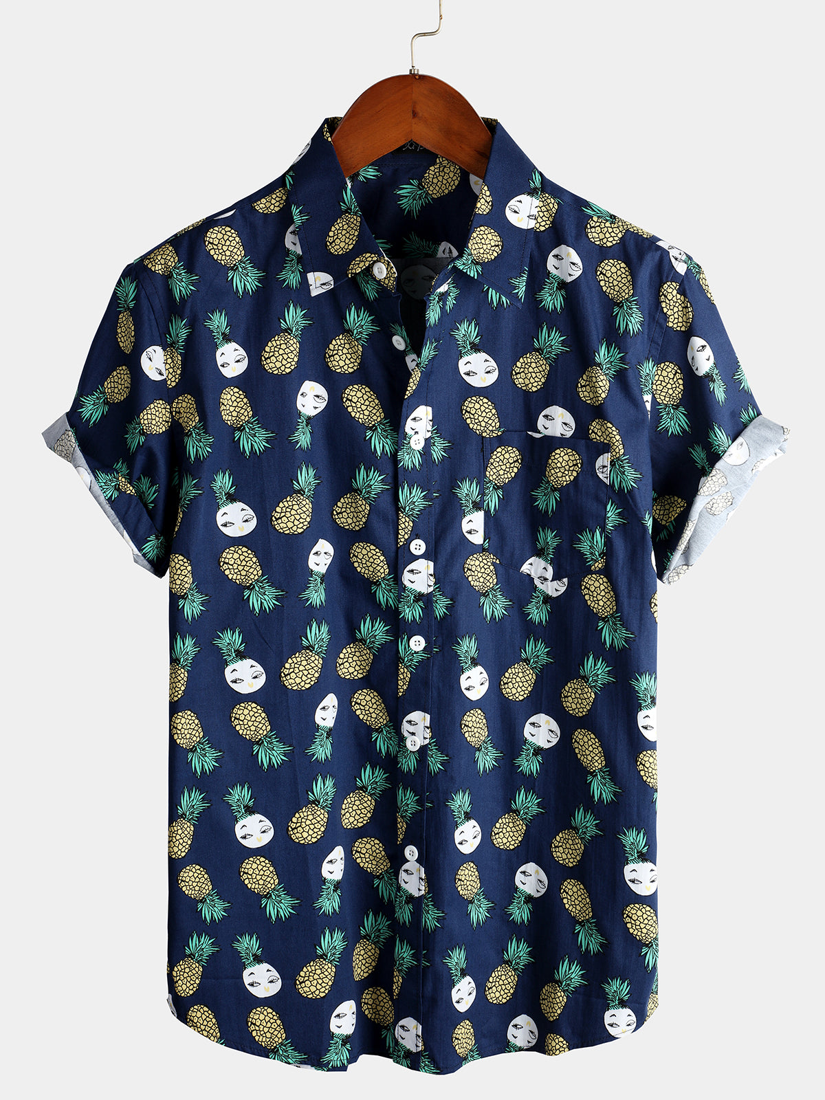 Men's Holiday Tropical Pineapple Pocket Cotton Shirt