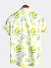 Men's Lemon Fruit Tropical Print Button Up Hawaiian Short Sleeve Shirt
