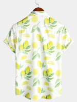 Men's Lemon Fruit Tropical Print Button Up Hawaiian Short Sleeve Shirt