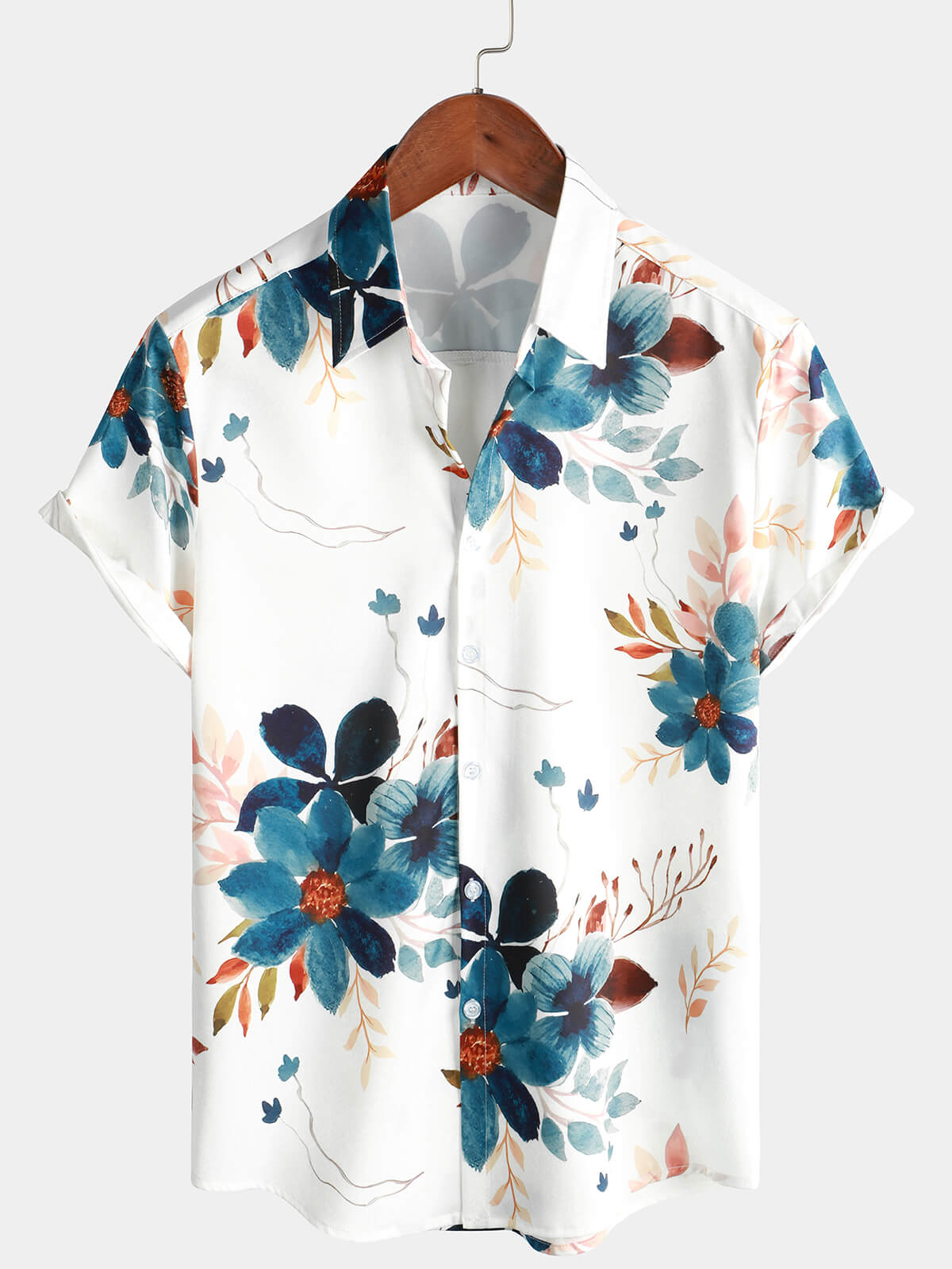 Men's Floral Print Short Sleeve Summer Flower Button Up Hawaiian Shirt