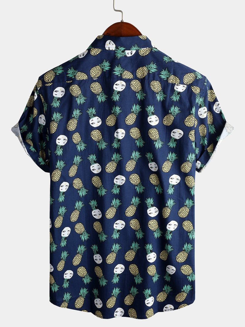 Men's Holiday Tropical Pineapple Pocket Cotton Shirt
