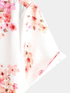 Men's Floral Print Short Sleeve Pink Cherry Blossoms Flower Button Up Hawaiian Shirt