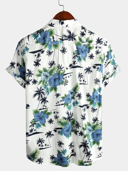 Men's Holiday Floral Short Sleeve Cotton Shirt