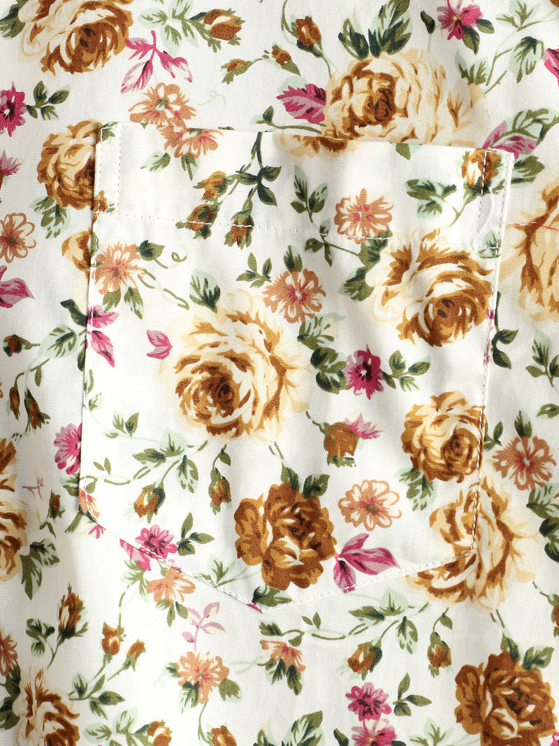 Men's Short Sleeve Rose Print Cotton Shirt