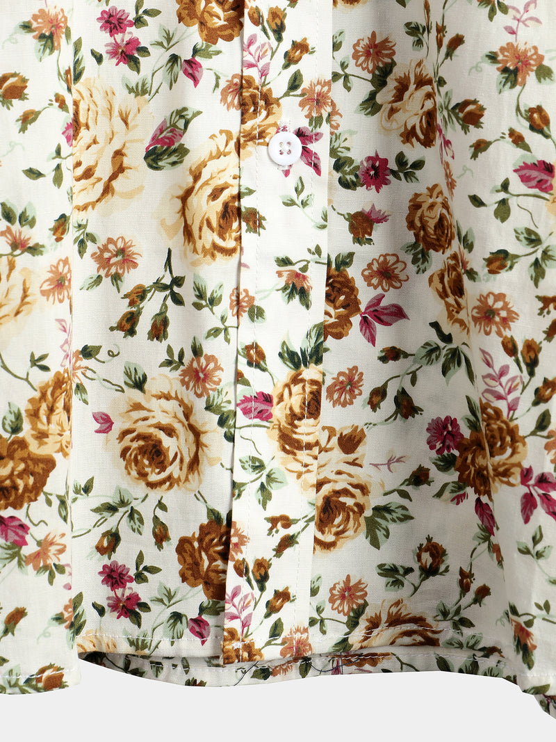 Men's Short Sleeve Rose Print Cotton Shirt