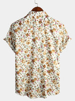 Men's Short Sleeve Rose Print Cotton Shirt