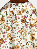 Men's Short Sleeve Rose Print Cotton Shirt