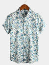 Men's Short Sleeve Rose Print Cotton Shirt