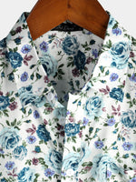 Men's Short Sleeve Rose Print Cotton Shirt