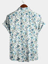 Men's Short Sleeve Rose Print Cotton Shirt