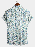 Men's Short Sleeve Rose Print Cotton Shirt