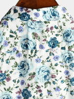 Men's Short Sleeve Rose Print Cotton Shirt