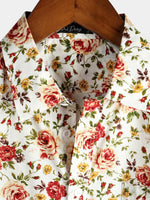 Men's Short Sleeve Rose Print Cotton Shirt