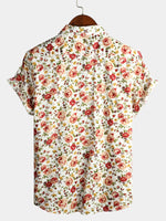 Men's Short Sleeve Rose Print Cotton Shirt