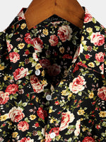 Men's Short Sleeve Rose Print Cotton Shirt