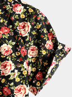 Men's Short Sleeve Rose Print Cotton Shirt