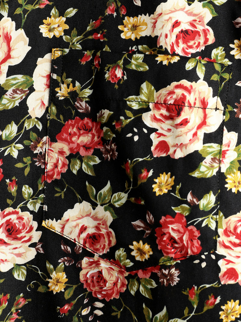Men's Short Sleeve Rose Print Cotton Shirt