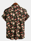 Men's Short Sleeve Rose Print Cotton Shirt