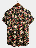 Men's Short Sleeve Rose Print Cotton Shirt