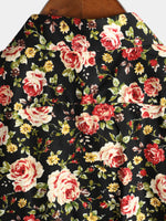 Men's Short Sleeve Rose Print Cotton Shirt