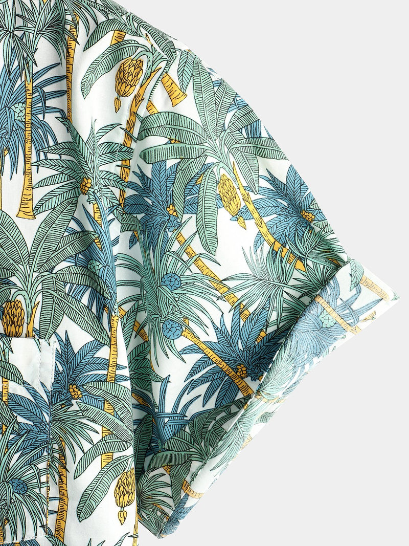 Men's Casual Hawaiian Tropical Print Short Sleeve Cotton Shirt