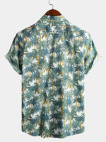 Men's Casual Hawaiian Tropical Print Short Sleeve Cotton Shirt