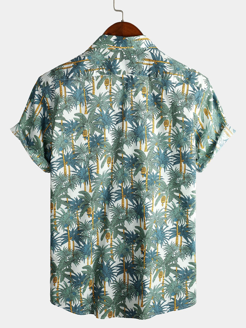 Men's Casual Hawaiian Tropical Print Short Sleeve Cotton Shirt