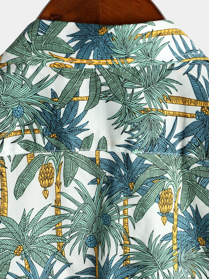 Men's Casual Hawaiian Tropical Print Short Sleeve Cotton Shirt