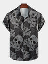 Men's Funny Black Skull Print Short Sleeve Shirt