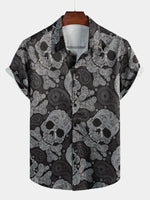 Men's Funny Black Skull Print Short Sleeve Shirt
