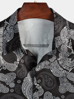 Men's Funny Black Skull Print Short Sleeve Shirt