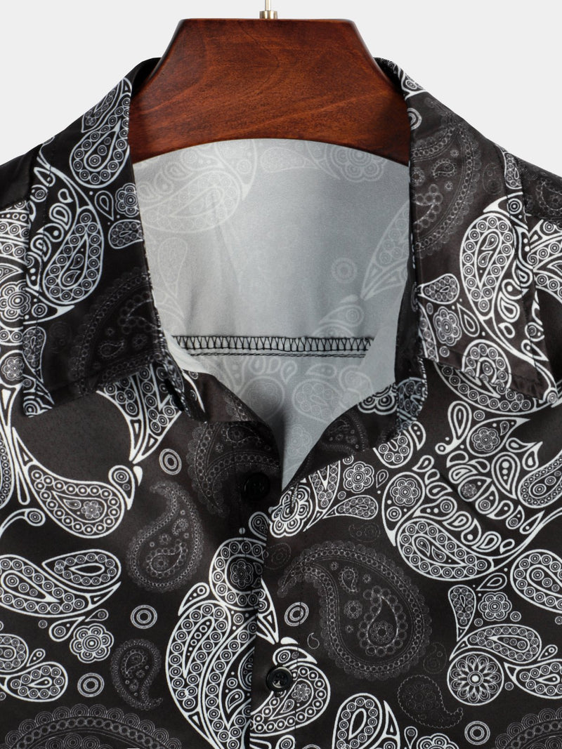 Men's Funny Black Skull Print Short Sleeve Shirt