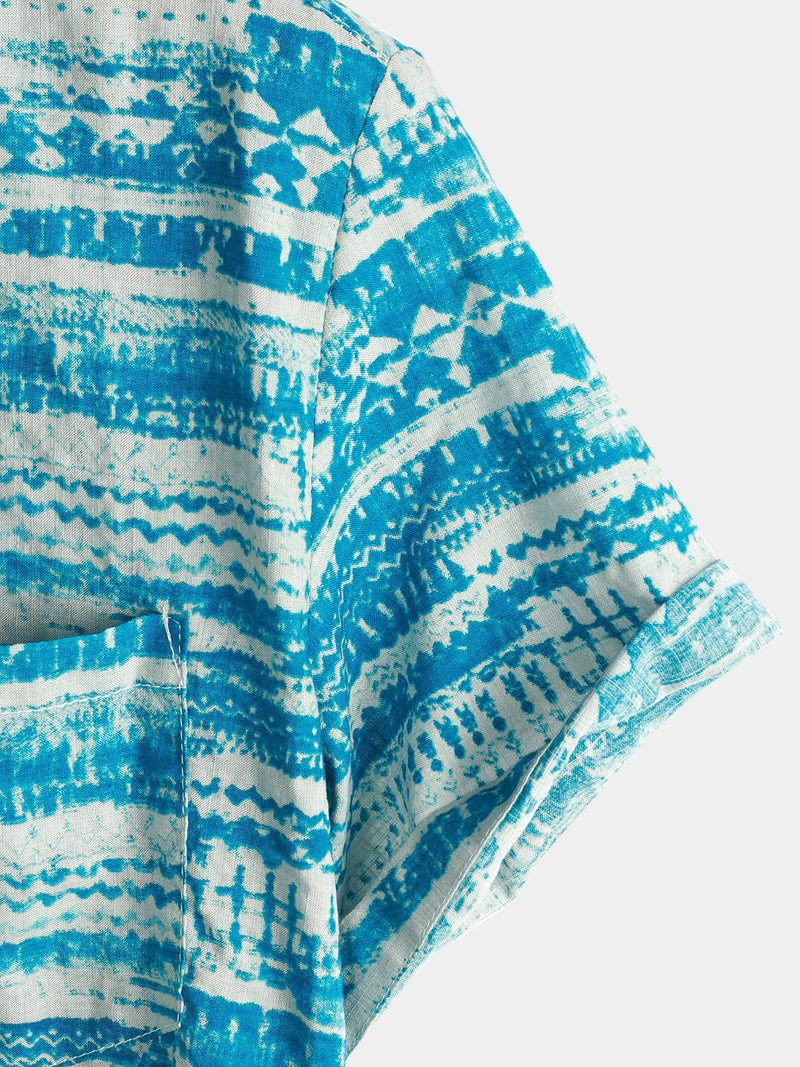 Men's Blue Vintage Pocket Short Sleeve Shirt