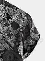 Men's Funny Black Skull Print Short Sleeve Shirt