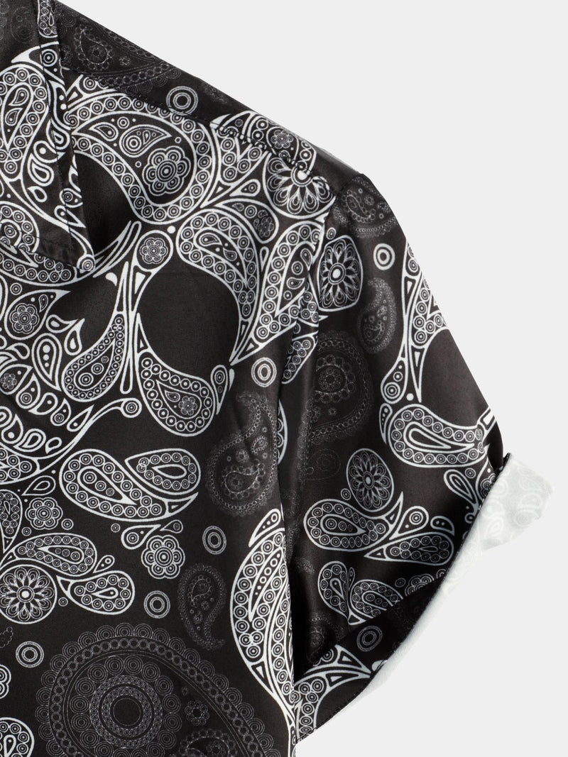 Men's Funny Black Skull Print Short Sleeve Shirt
