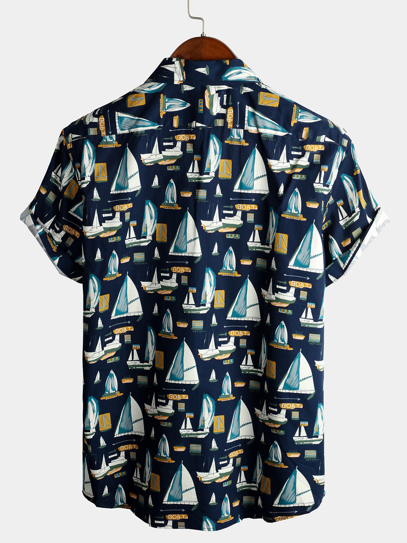 Men's Holiday Cotton Pocket Casual Short Sleeve Shirt