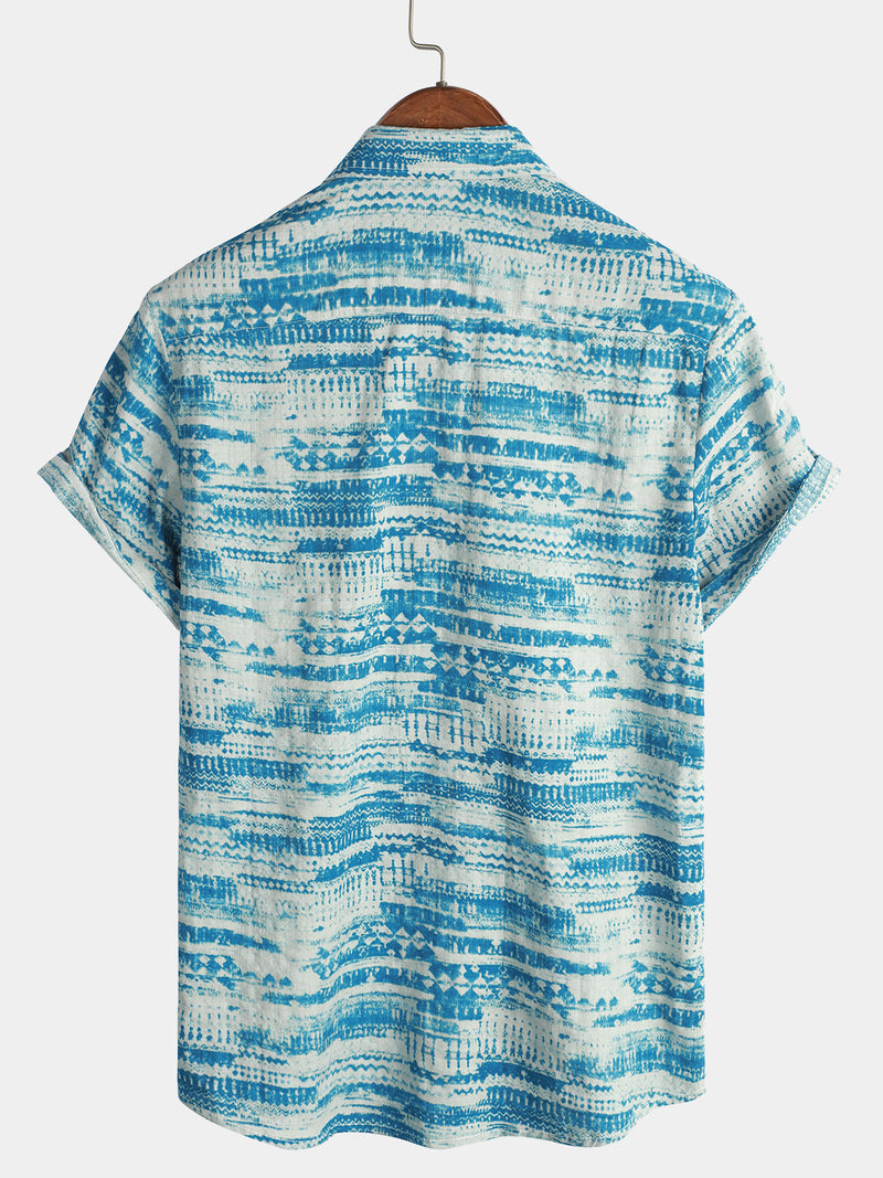 Men's Blue Vintage Pocket Short Sleeve Shirt