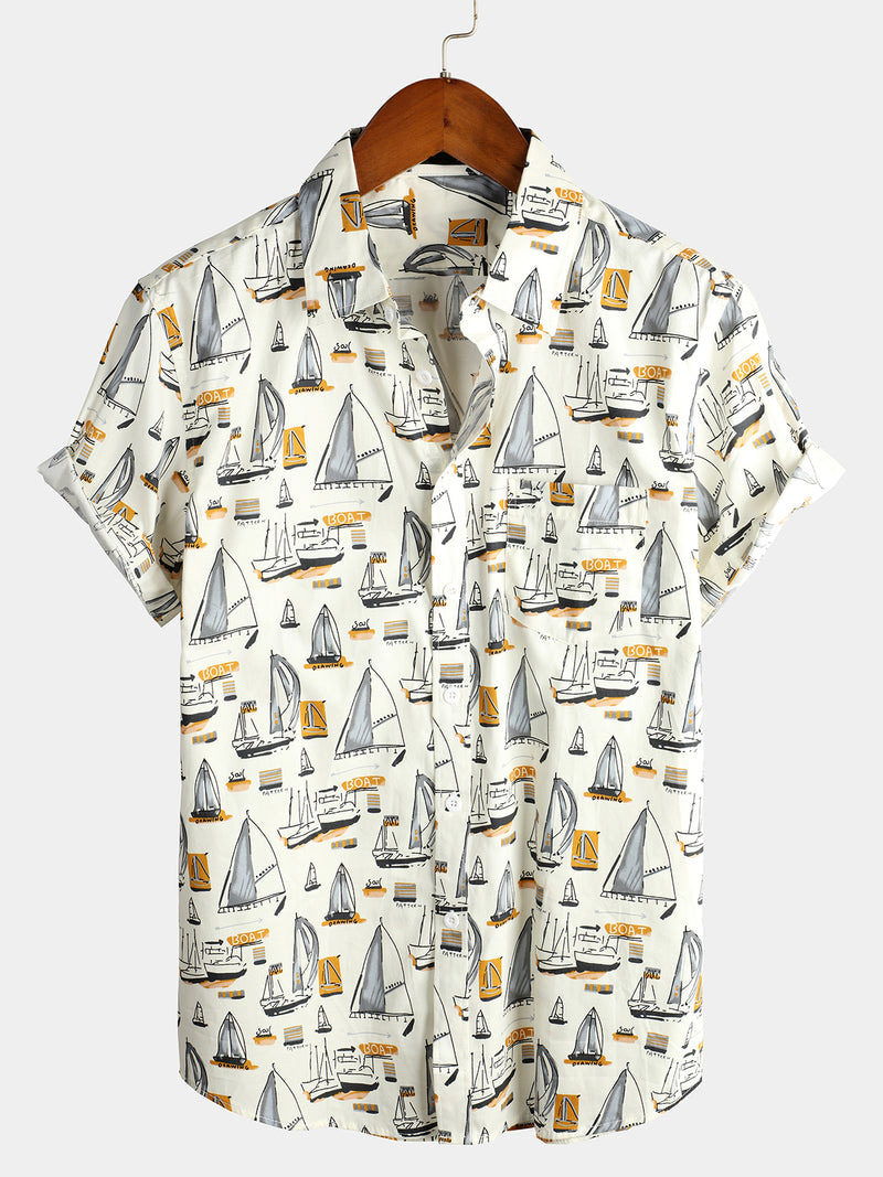 Men's Holiday Cotton Pocket Casual Short Sleeve Shirt