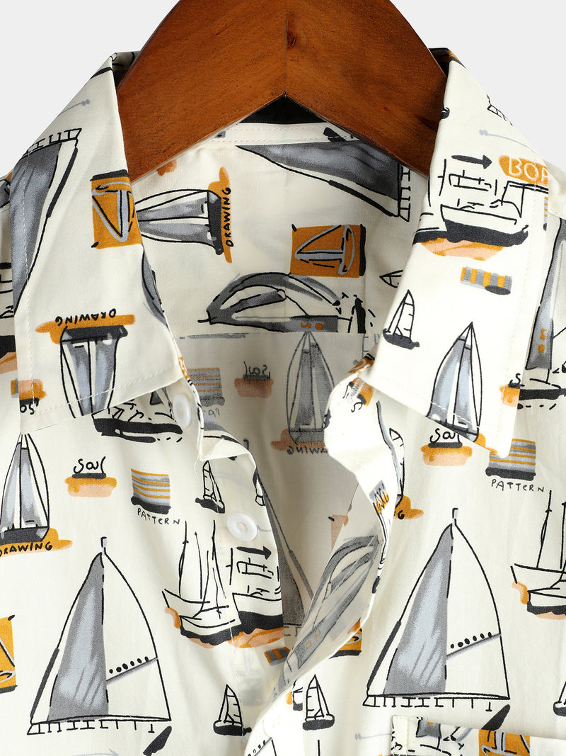 Men's Holiday Cotton Pocket Casual Short Sleeve Shirt