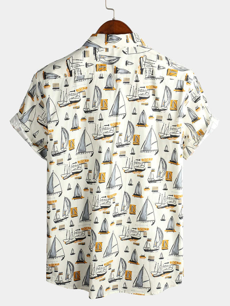 Men's Holiday Cotton Pocket Casual Short Sleeve Shirt