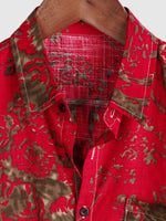 Men's Vintage Retro Print Cotton Tribal Pocket Red Button Short Sleeve Shirt