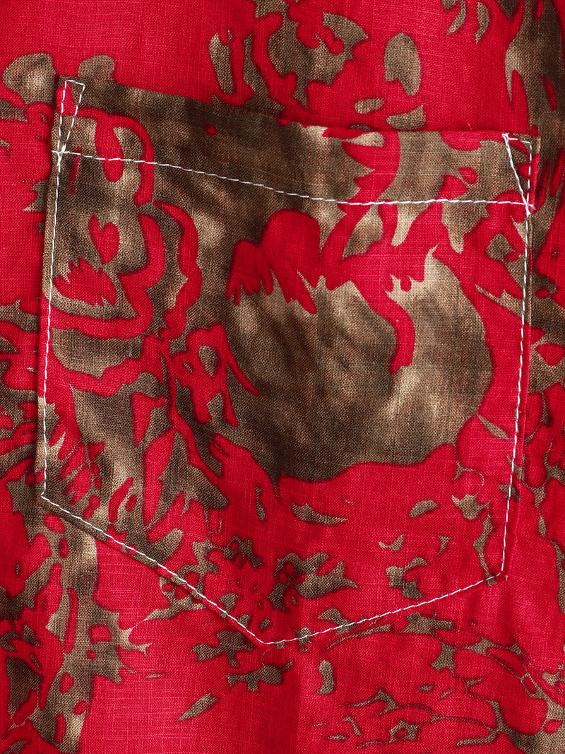 Men's Vintage Retro Print Cotton Tribal Pocket Red Button Short Sleeve Shirt