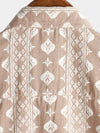 Men's Cotton Retro Button Up 70s Brown Striped Vintage Short Sleeve Shirt