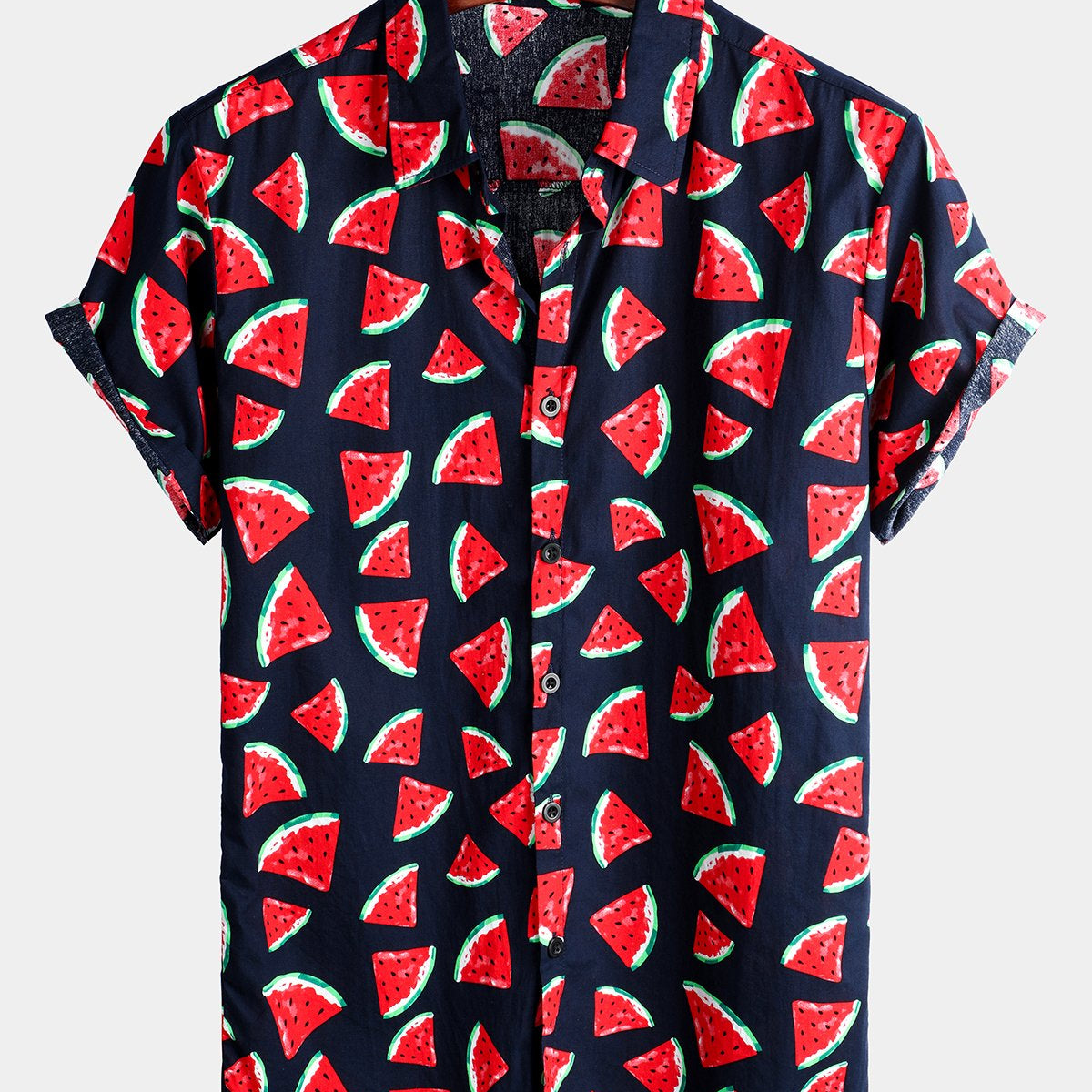 Men's Pink Watermelon Tropical Hawaii Fruit Print Cotton Shirt