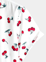Men's Cherry Floral Print Tropical Hawaii Cotton Shirt